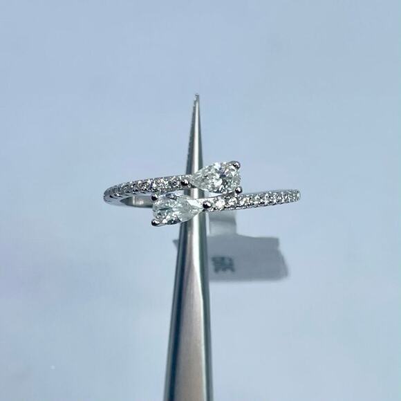 Moissanite Diamond Band Pear Cut Ring 925 18K GRA Size 7 - Picture 3 of 8